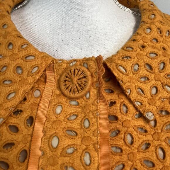 Chico's Blazer Jacket size 1 8/10 Orange Linen Eyelet Boho Wedding Church Boho - Picture 5 of 12